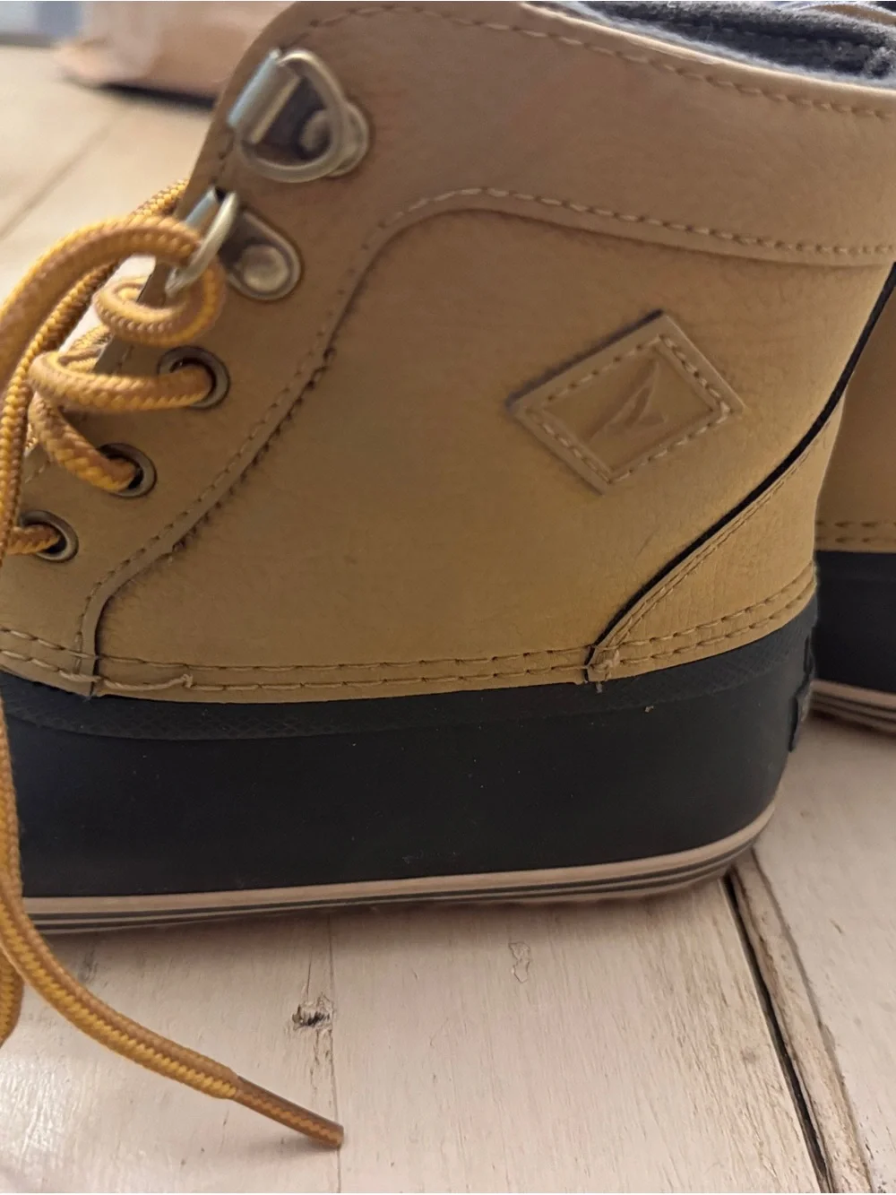 Sperry Kids Tan and Dark Gray Waterproof Duck Boots